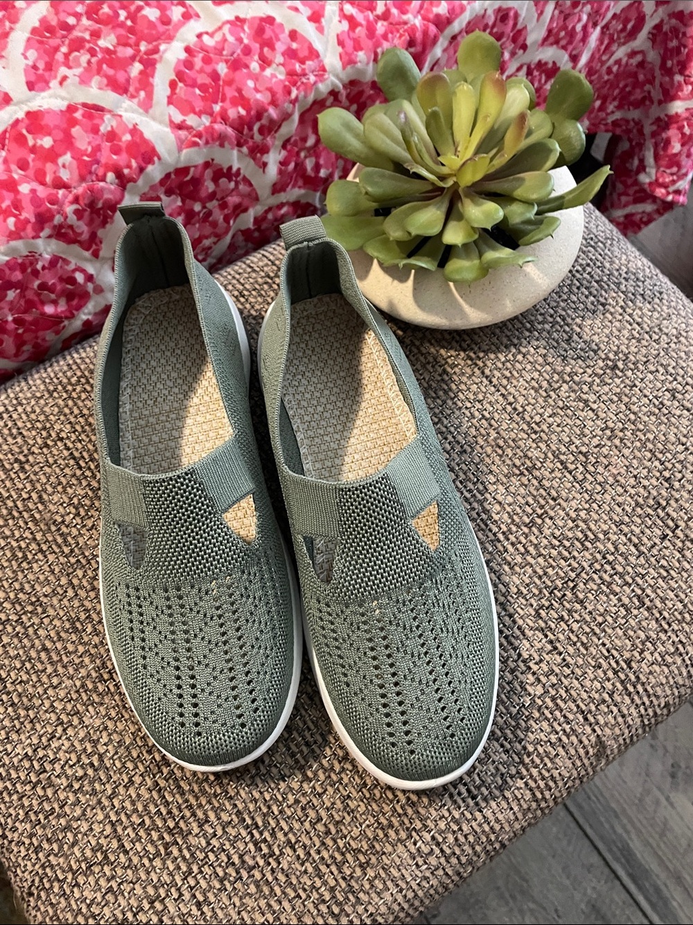 Comfort Knit Slip-On Flats in Sage Green - Unbranded